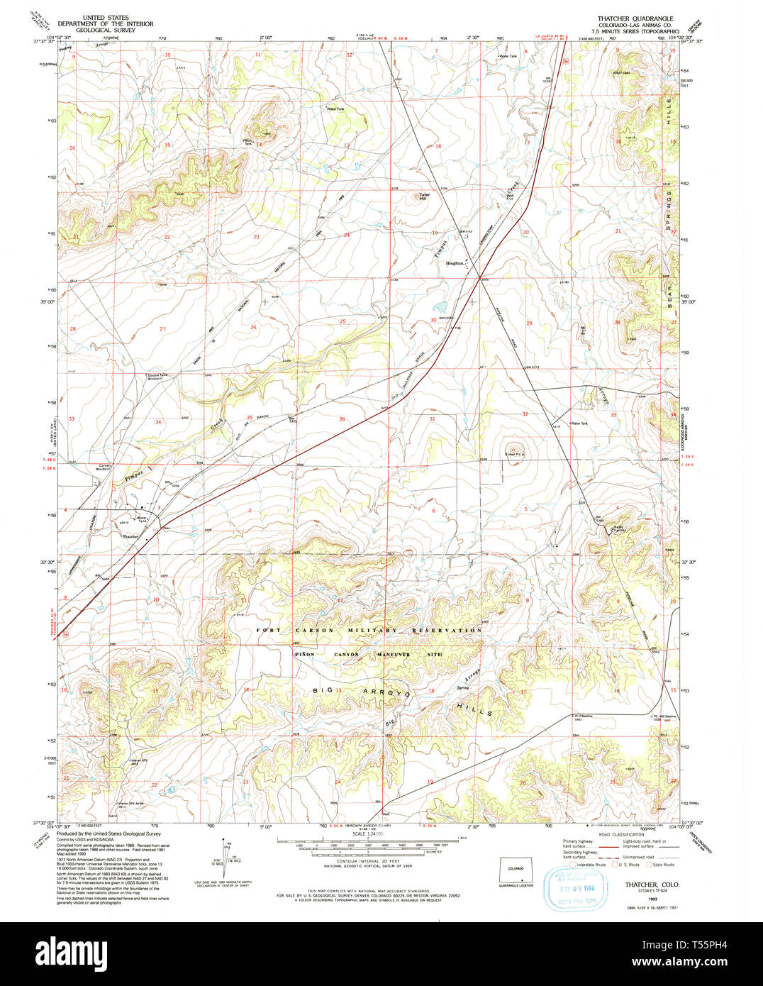 USGS TOPO Karte Colorado CO Thatcher 1993 24000 234703 Restaurierung Stockfoto