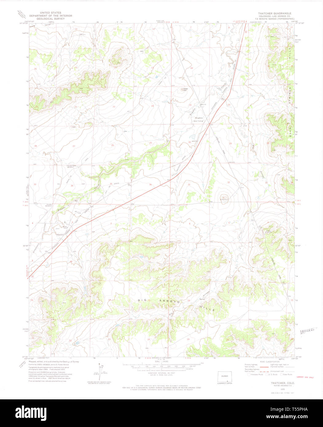 USGS TOPO Karte Colorado CO Thatcher 1970 24000 402088 Restaurierung Stockfoto
