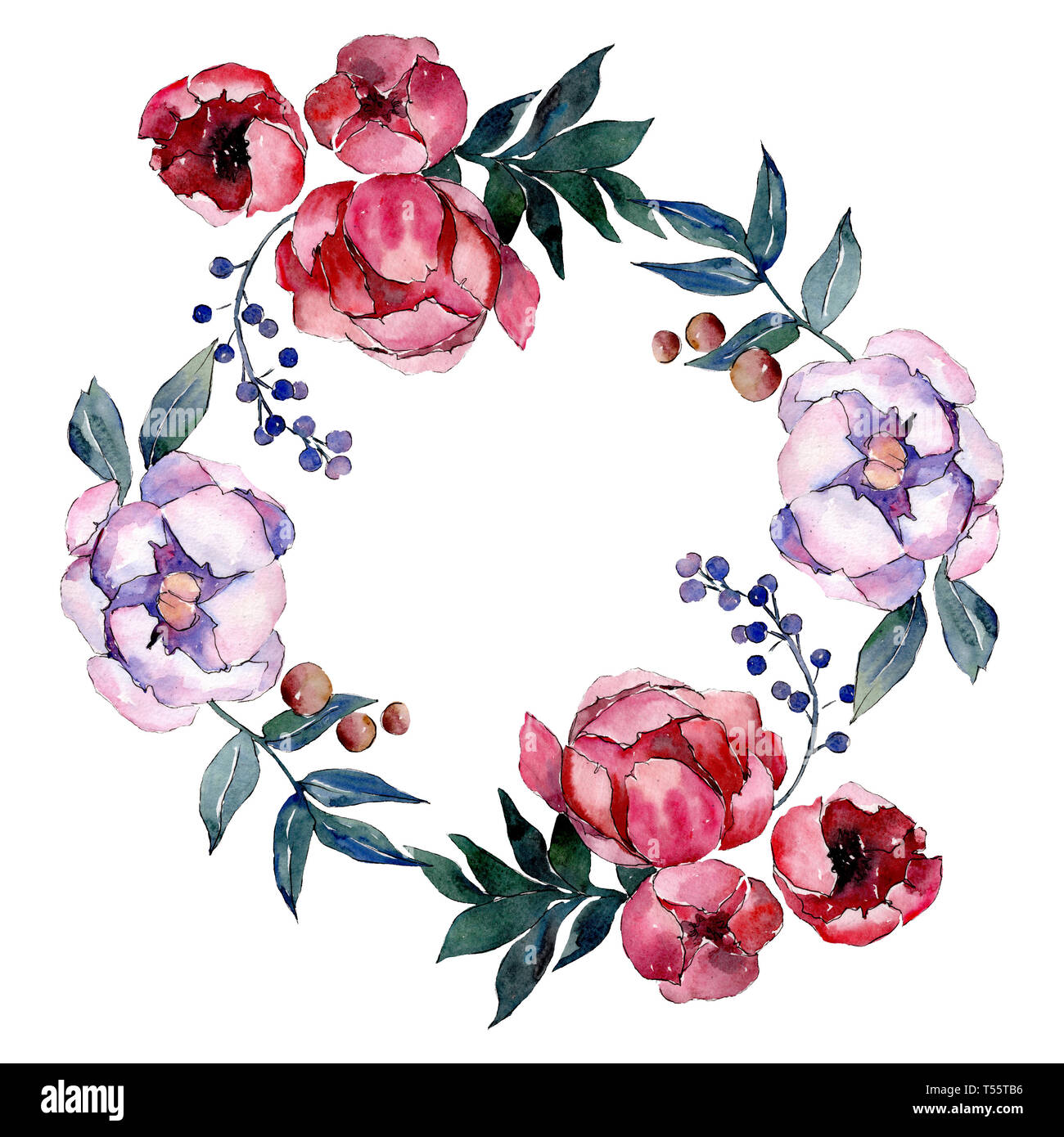 Blumenstrauß Blumen botanischen Blumen. Aquarell Hintergrund Abbildung. Rahmenlinie ornament Quadrat. Stockfoto