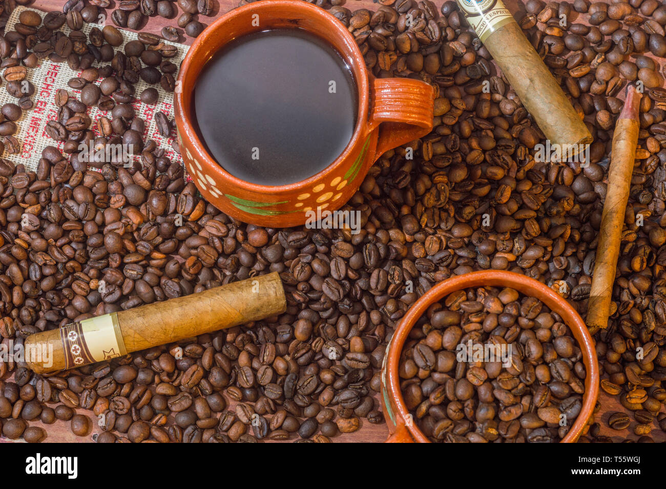 Mexikanischen Kaffee und Zigarren, Produzieren von Veracruz. Hecho En Mexico. Stockfoto
