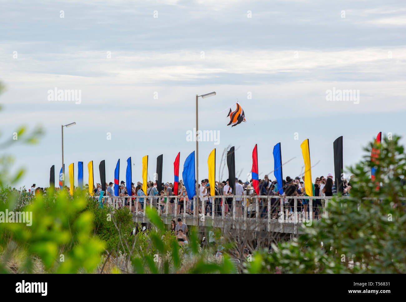 Semaphore, South Australia, Australien - 20. April 2019: Teilnahme an der Anlegestelle an der Adelaide International Kite Festival 2019 Stockfoto