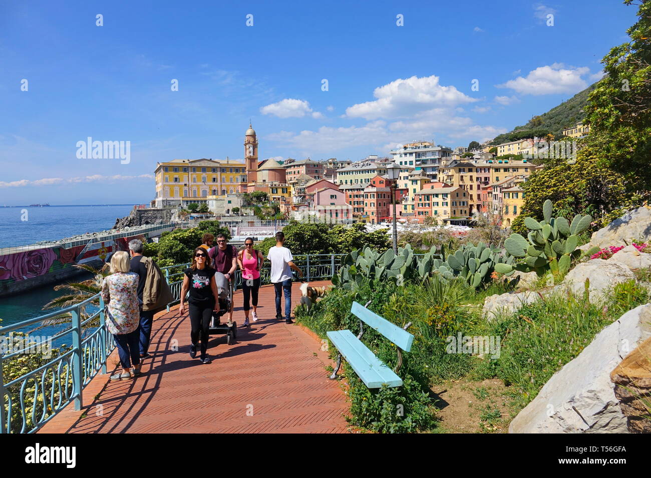 Die bunte Italienische Riviera Landschaft von Porticciolo Dock und Pier in Genova Nervi Stockfoto