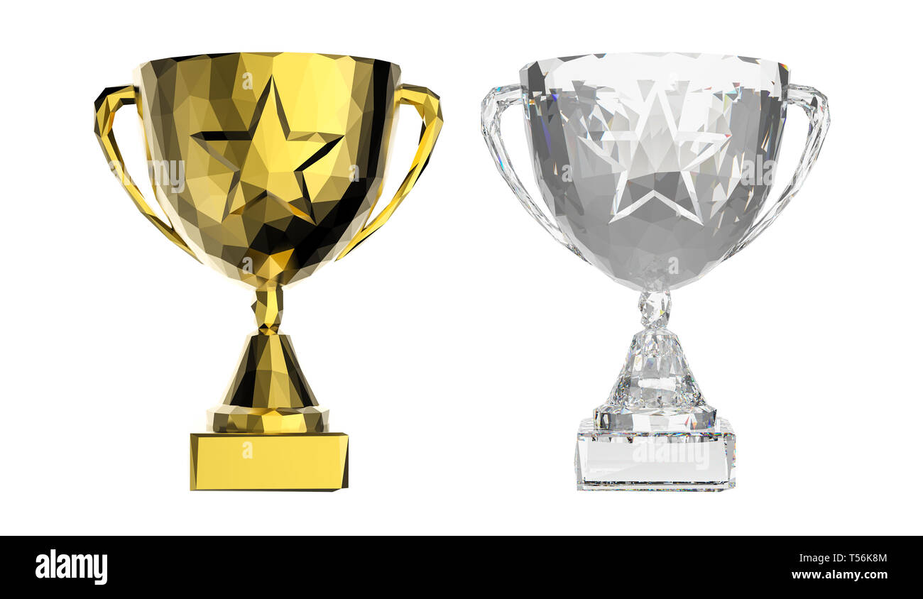 3D-Rendering polygonalen Trophy Cups isoliert auf weißem Stockfoto