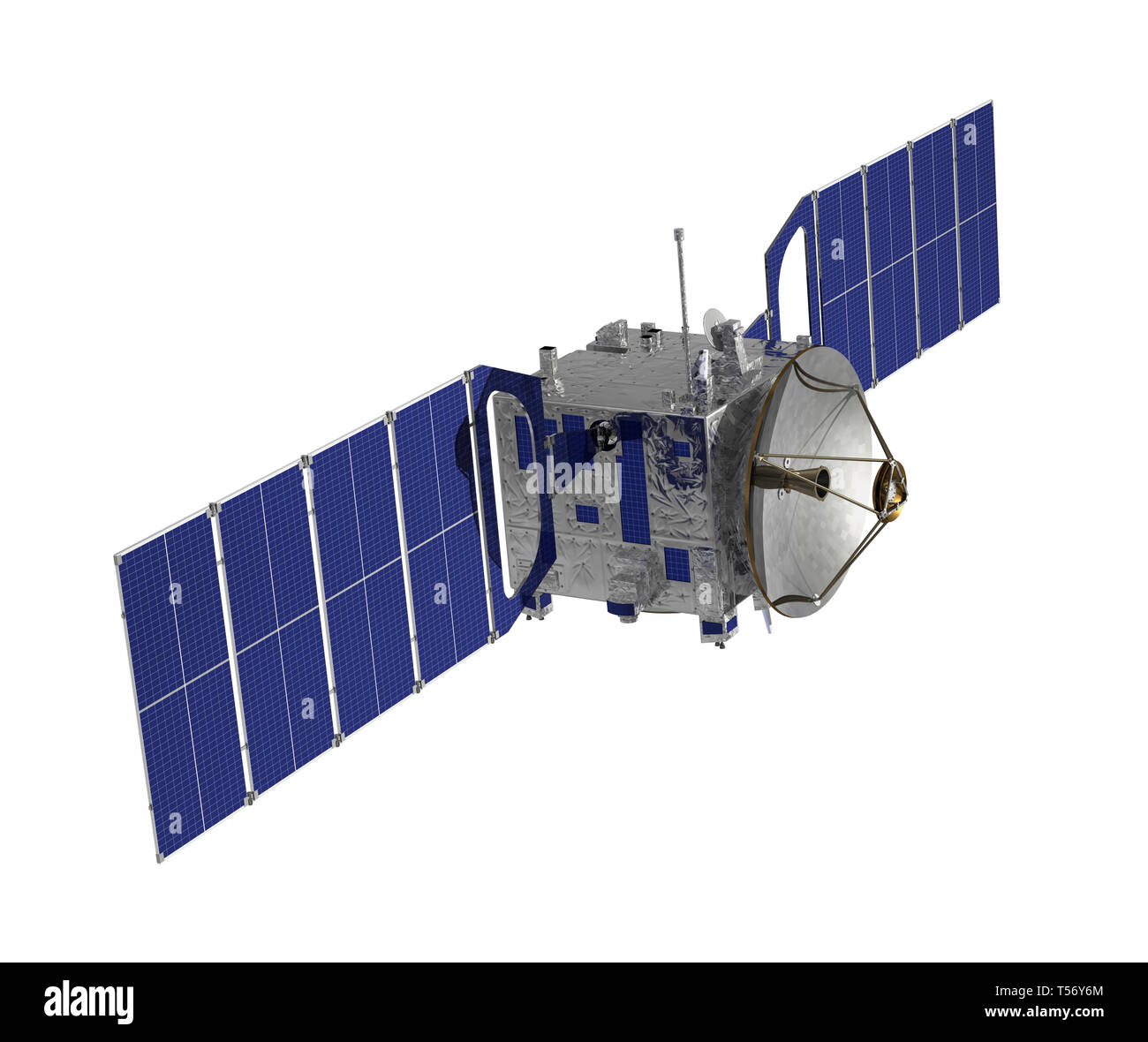 Kommunikation Raum Sat-isoliert auf weißem Hintergrund. 3D-Darstellung. Stockfoto