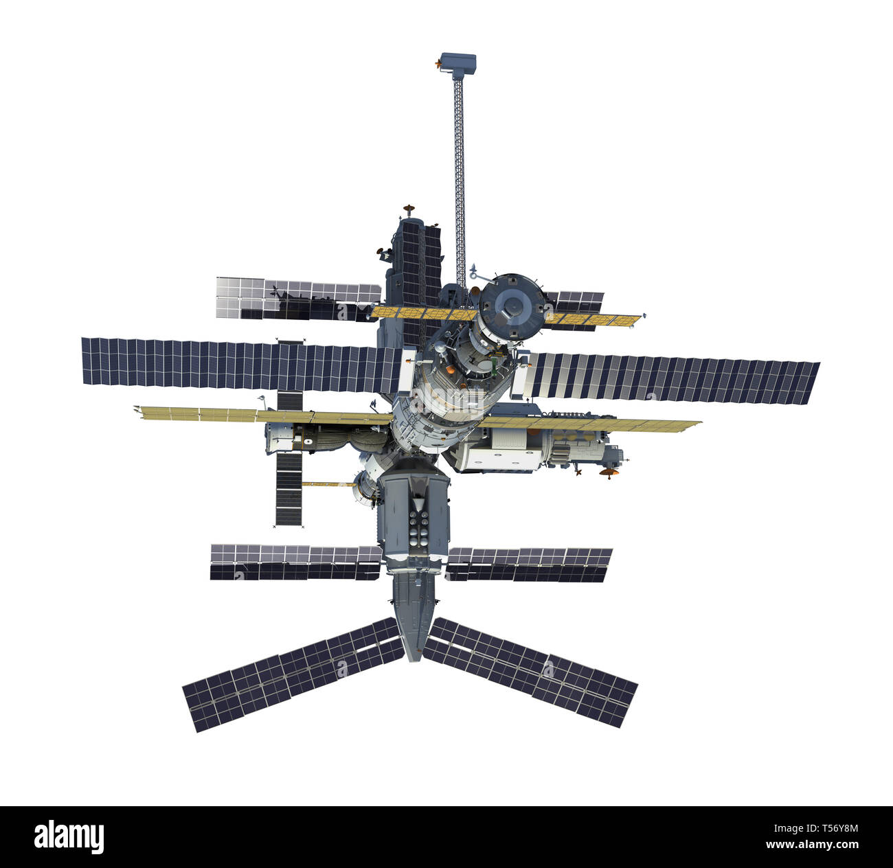 Russischen Raumstation isoliert auf weißem Hintergrund. 3D-Darstellung. Stockfoto