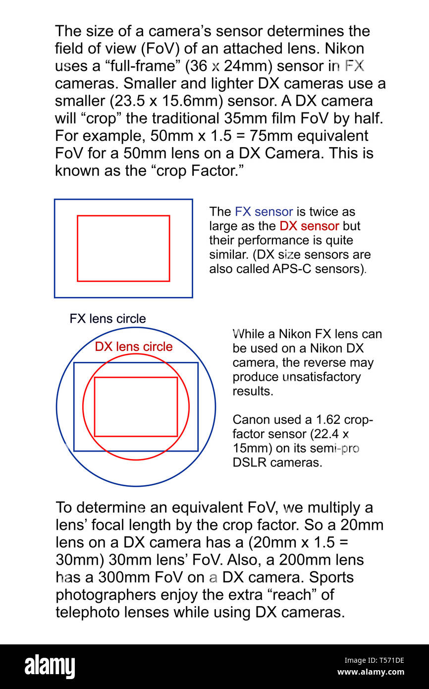 FX vs DX Volle vs Crop Sensor Stockfoto