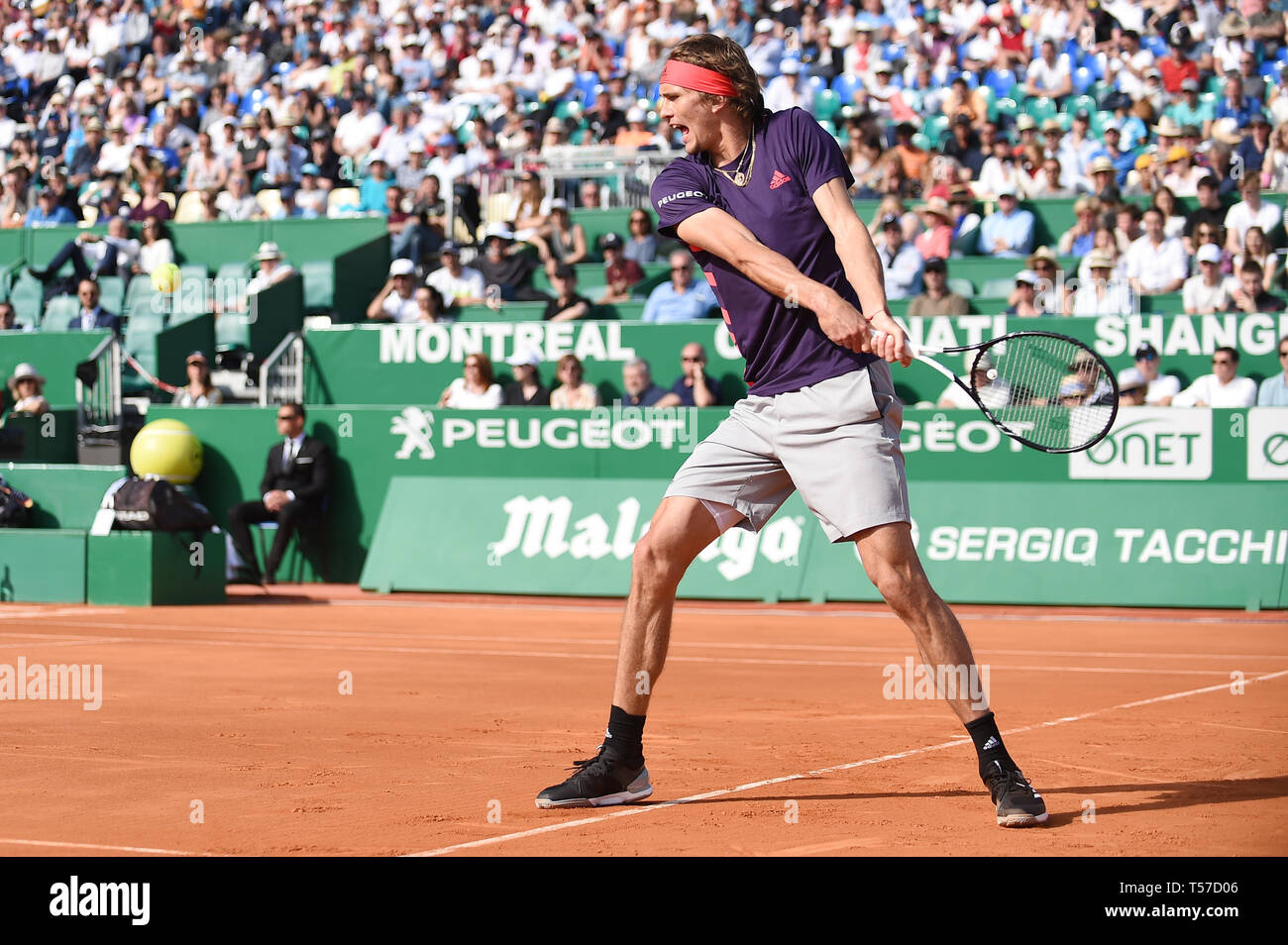 Alexander Zverev (GER), 18. April 2019 - Tennis: 3. Runde der Männer Singles Match in Monte Carlo Masters in Monte Carlo Country Club in Roquebrune-Cap-Martin, Frankreich. (Foto von itaru Chiba/LBA) Stockfoto