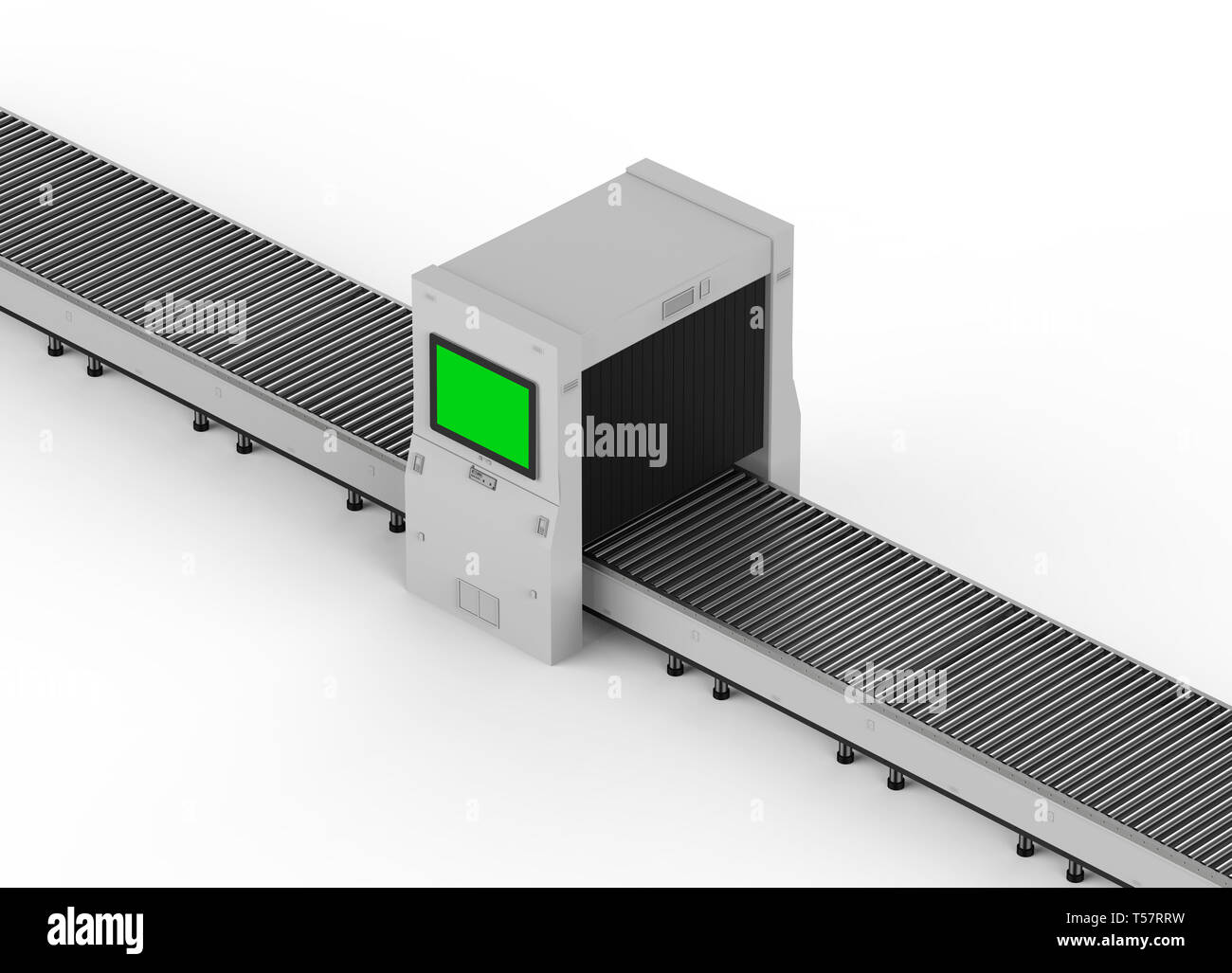 3D-Scanner Maschine mit leeren Monitor und Transportband Stockfoto