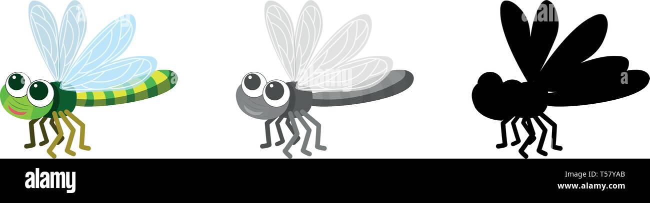 Satz von Dragonfly Charakter Abbildung Stock Vektor