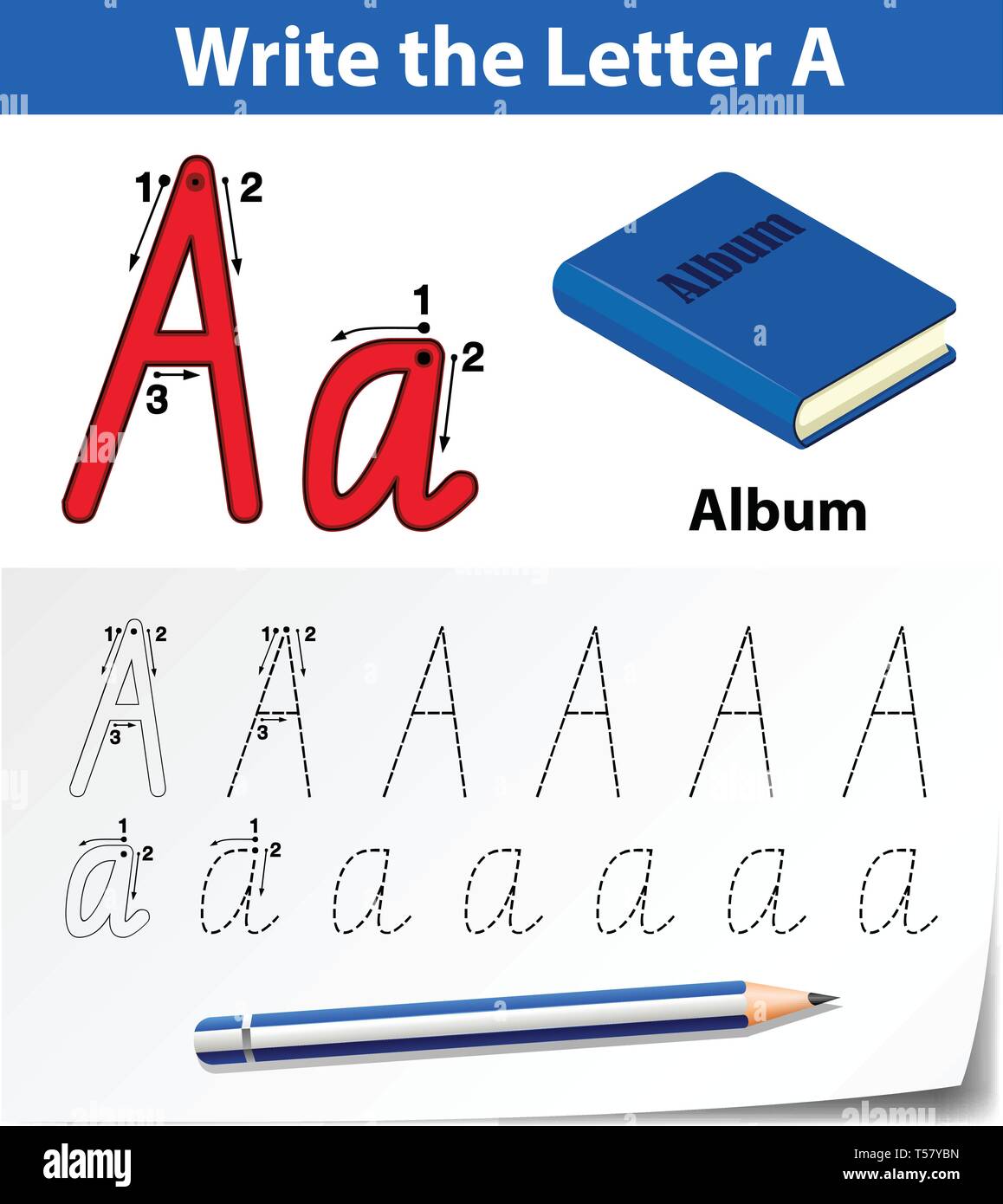 Brief eine Ablaufverfolgung Abbildung alphabet Arbeitsblätter Stock Vektor