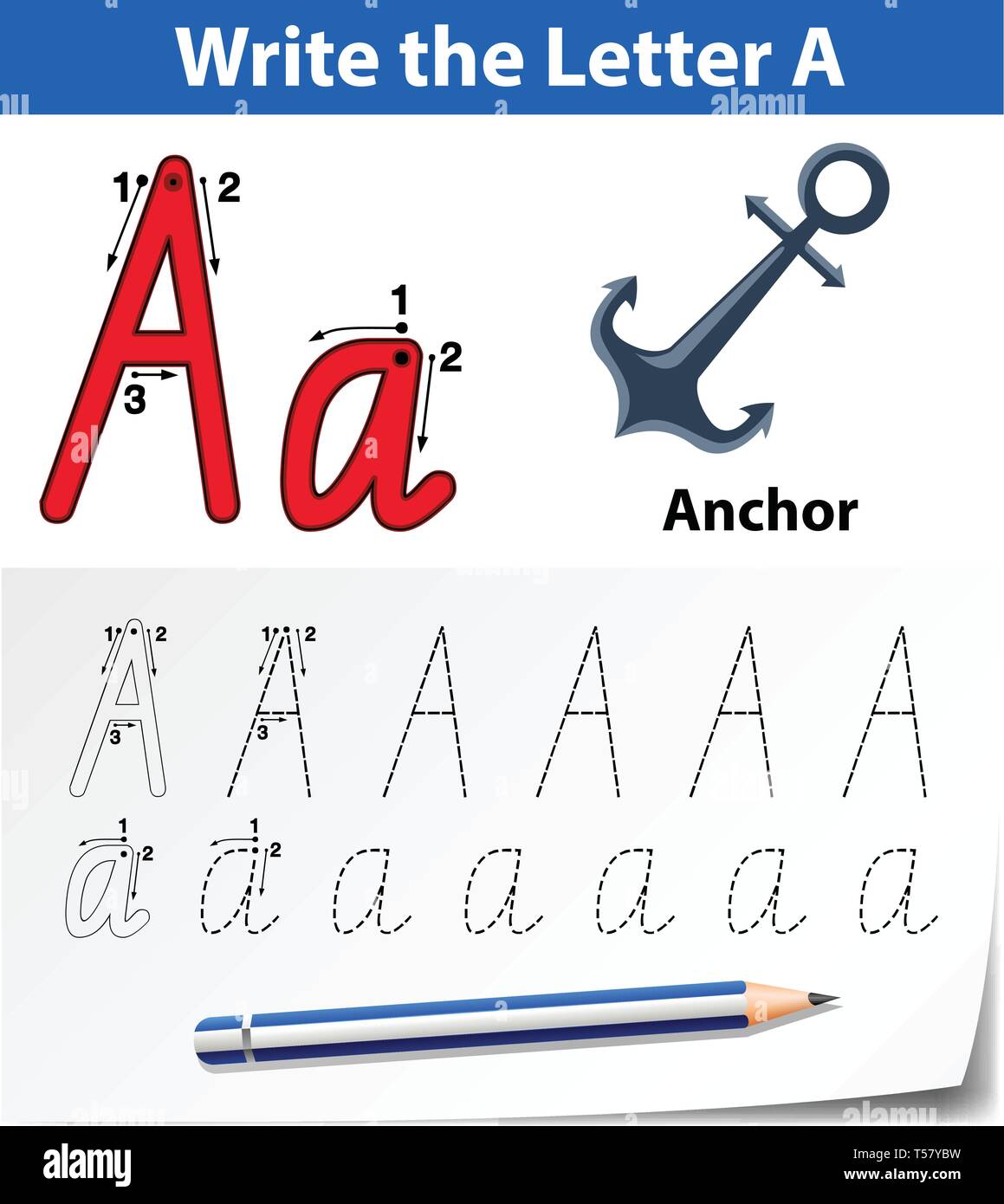 Brief eine Ablaufverfolgung Abbildung alphabet Arbeitsblätter Stock Vektor