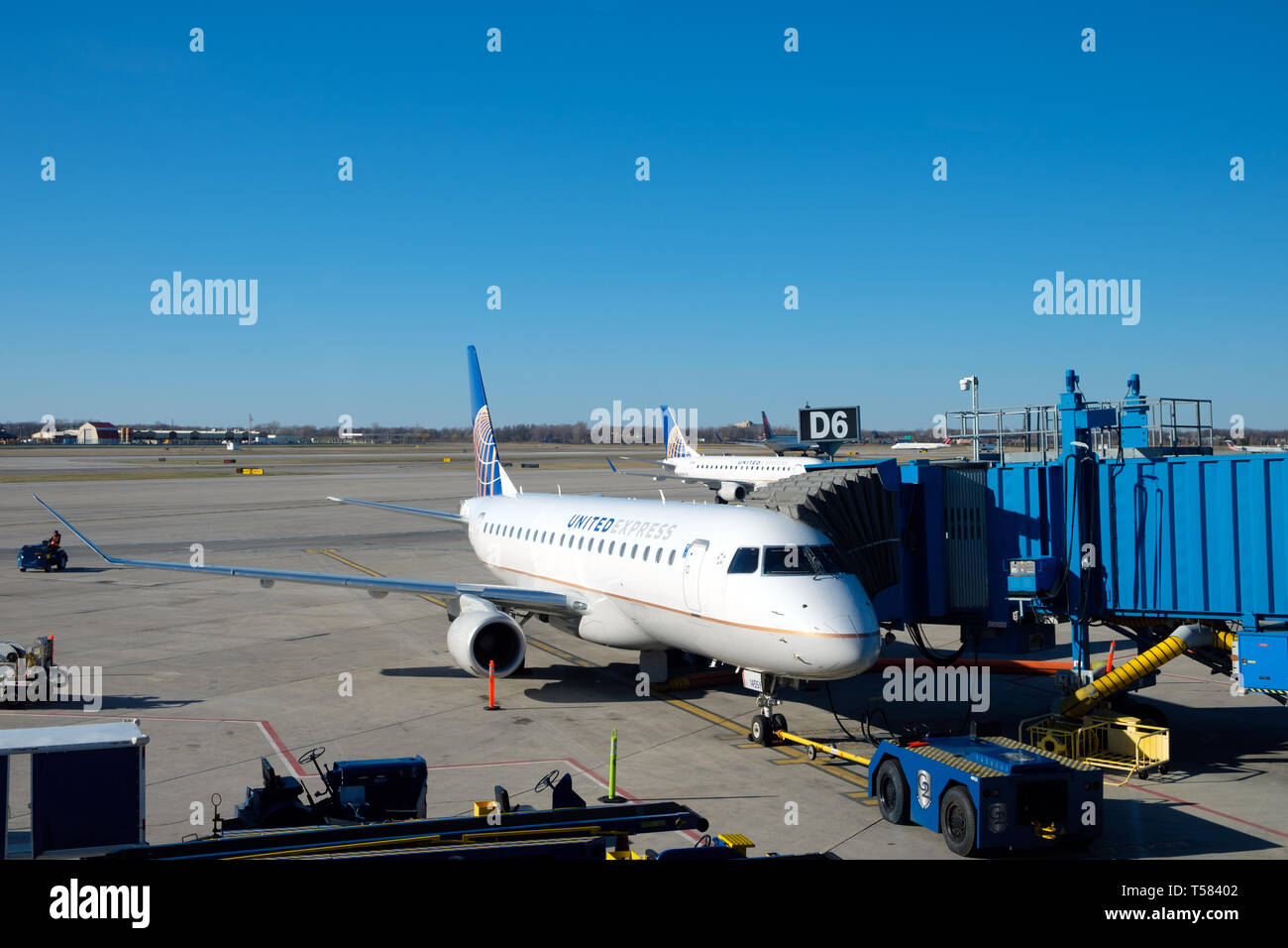 United Express Flugzeug Parks am Detroit Metropolitan Airport Stockfoto