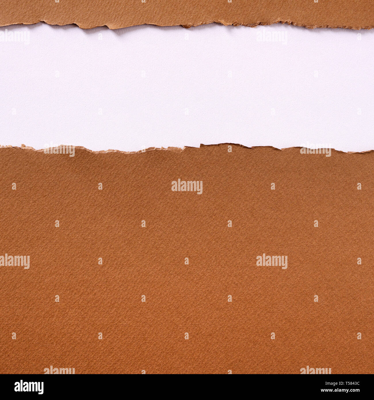 Zerrissen braune Streifen Papier Oberkante Überschrift Hintergrund Rahmen Stockfoto