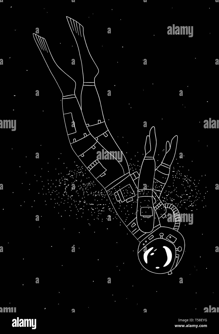 Astronaut Tauchgänge in der Galaxie, Vector Illustration Stock Vektor