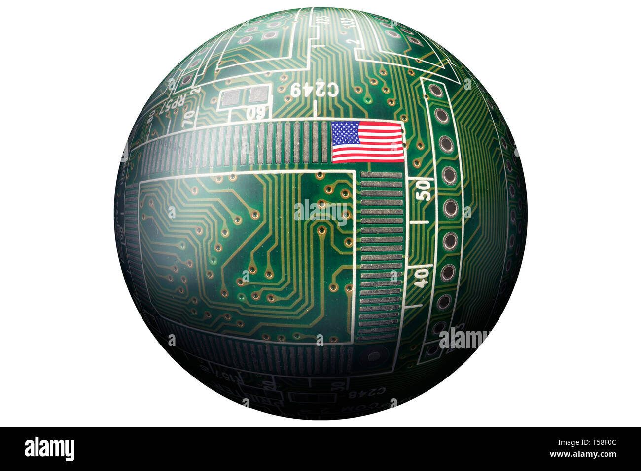 Amerikanische High-Tech-Ball mit Flagge. Stockfoto