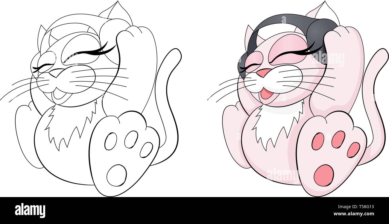 Niedlich und liebenswert bunte Katze mit Kopfhörer Musik hören Stock Vektor