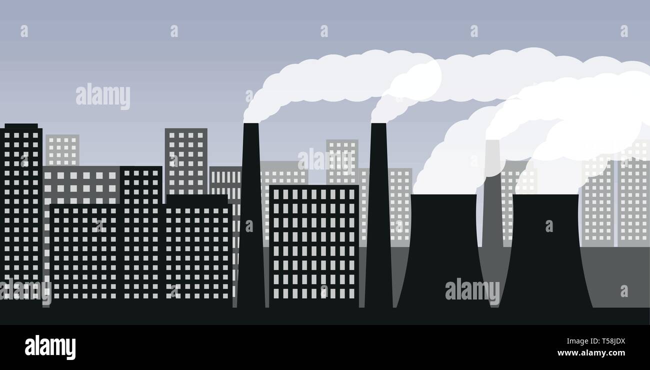 Stadt und Industrie mit Luftverschmutzung Industrie Smog und giftiges Gas emission Vektor-illustration EPS 10. Stock Vektor