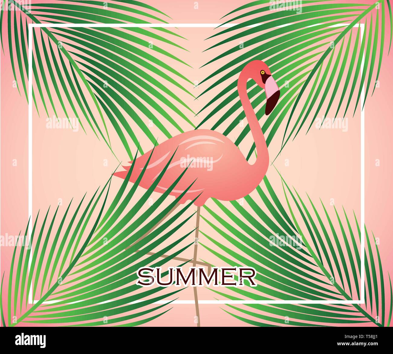 Rosa flamingo Tropical zwischen Palm Blätter Vektor-illustration EPS 10. Stock Vektor