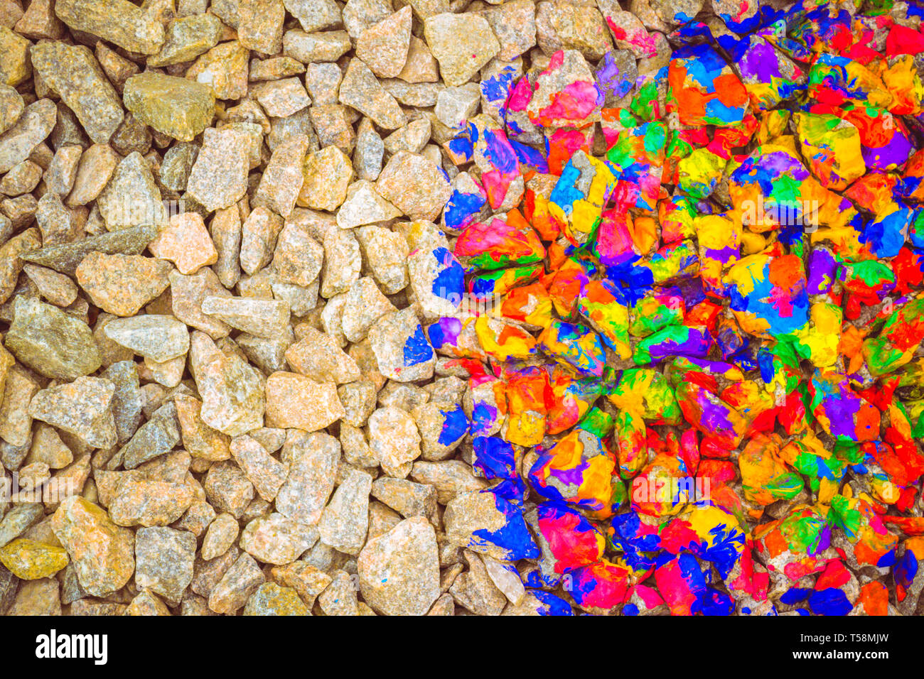 Bunte Steine und grauen Steinen, Ansicht von oben Stockfoto