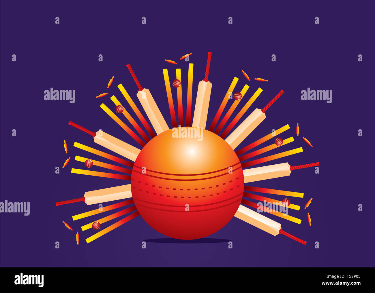 Kreative Kricketschläger, stumpf und Ball poster Design Stockfoto