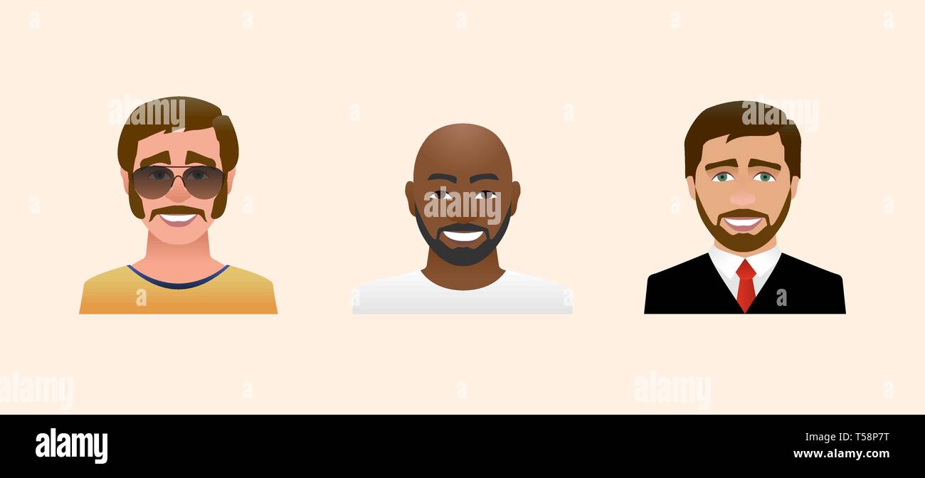 Zeichen Avatare Profil im Cartoon Stil Farbe Abbildung. Stock Vektor