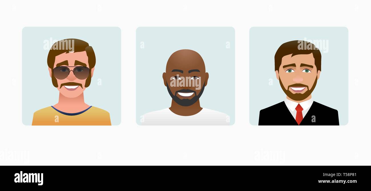 Zeichen Avatare Profil im Cartoon Stil Farbe Abbildung. Stock Vektor