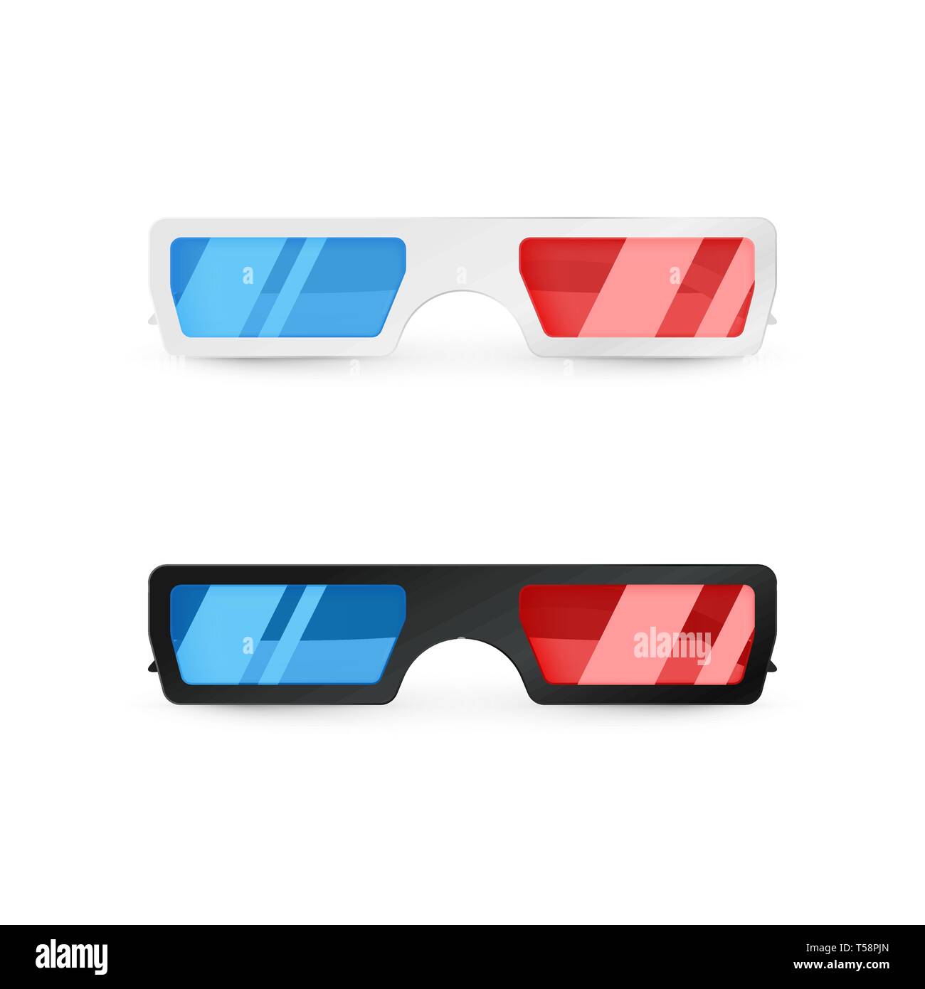Realistische 3D-weiße und schwarze Brille Vorderansicht. Papier kino Brille  mit roten und blauen Glas. Vector Illustration Stock-Vektorgrafik - Alamy