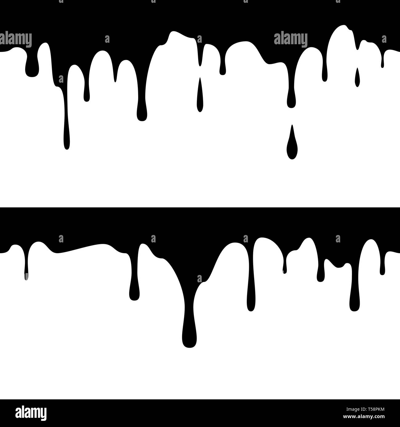 Nahtlose horizontale schwarze Tinte läuft. Tropfende Farbe. Flüssigkeit tropft. Vector Illustration Stock Vektor