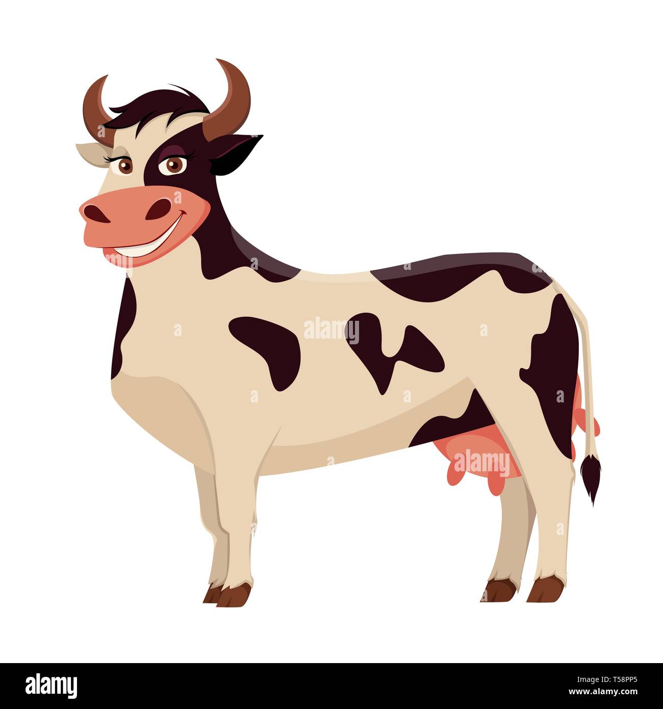 Süße Kuh Bauernhof Tier. Cartoon Charakter. Vector Illustration auf weißem Hintergrund. Stock Vektor