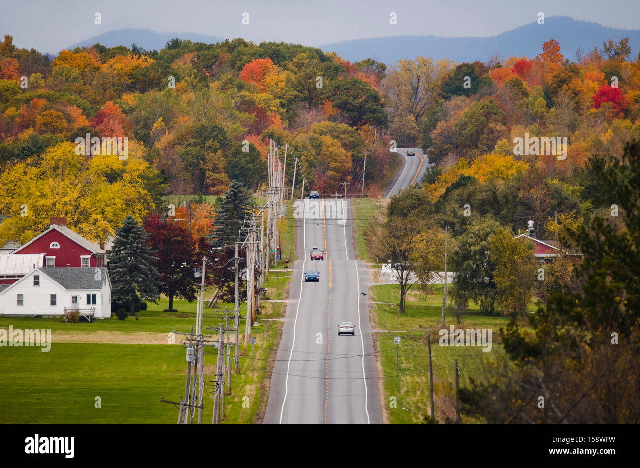 Herbst Laub Szene entlang Rt 7 in der Nähe von Burlington, VT, USA Stockfoto