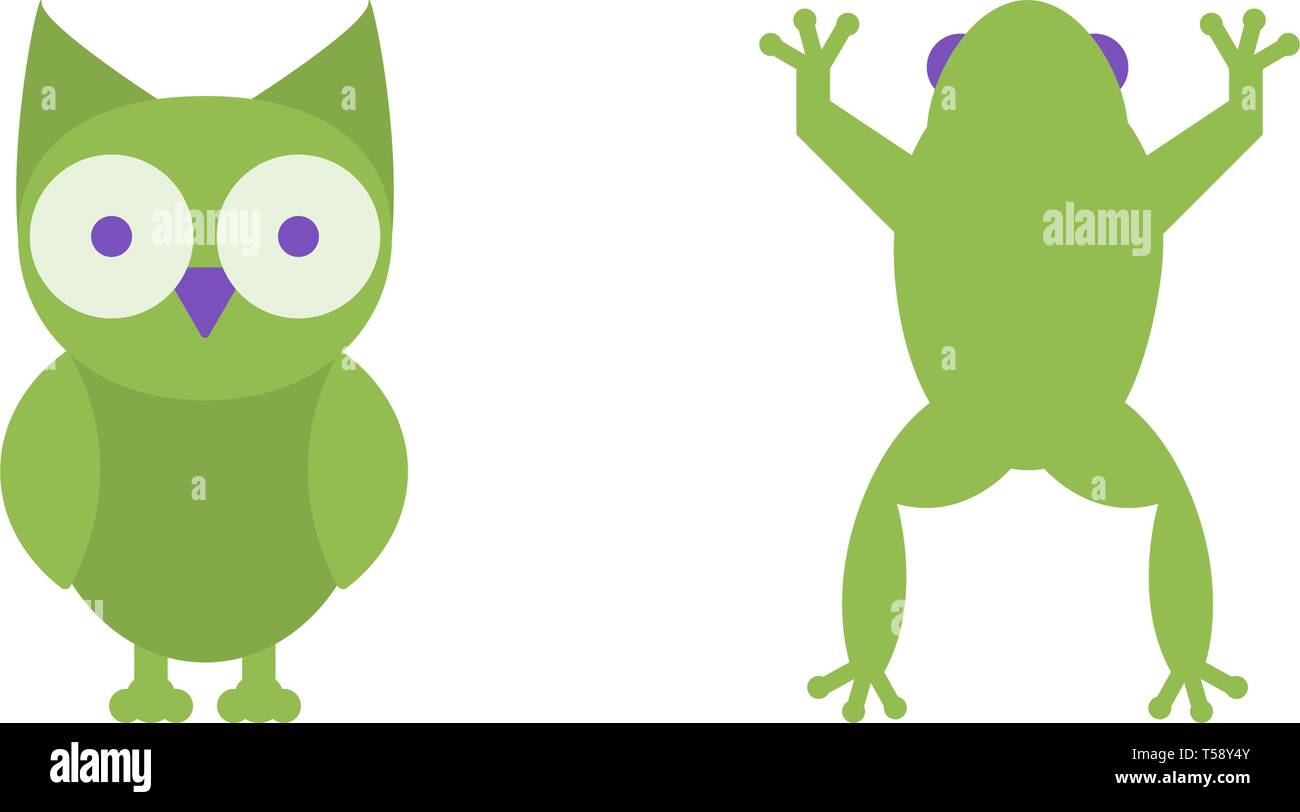 Eule und Frosch vector Flachbild Symbole, Tiere Vector Illustration Stock Vektor