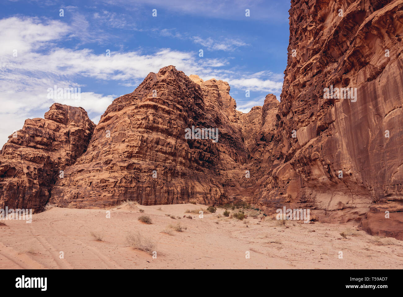Felsen im Wadi Rum Tal auch genannt Tal des Mondes in Jordanien Stockfoto