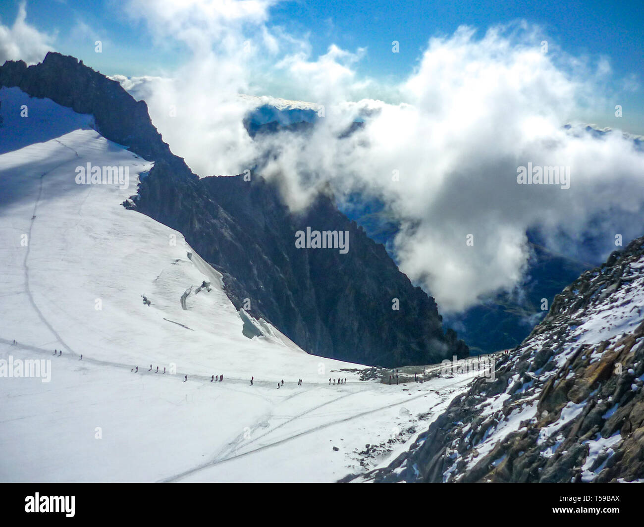 Bergsteiger auf dem Mont Blanc Stockfoto