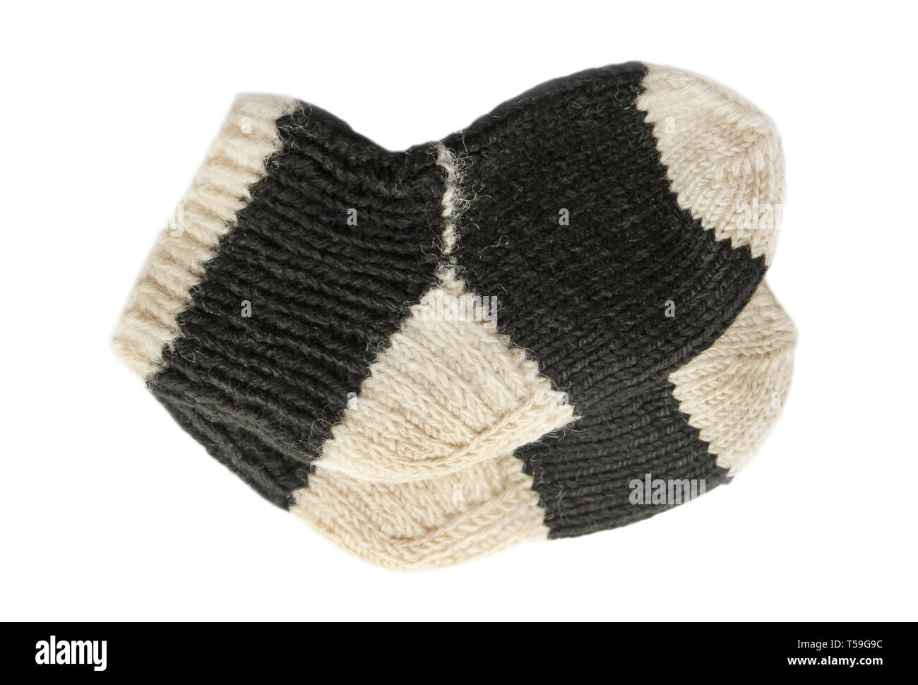 Warme gestrickte Wollsocken isoliert auf weißem Stockfoto