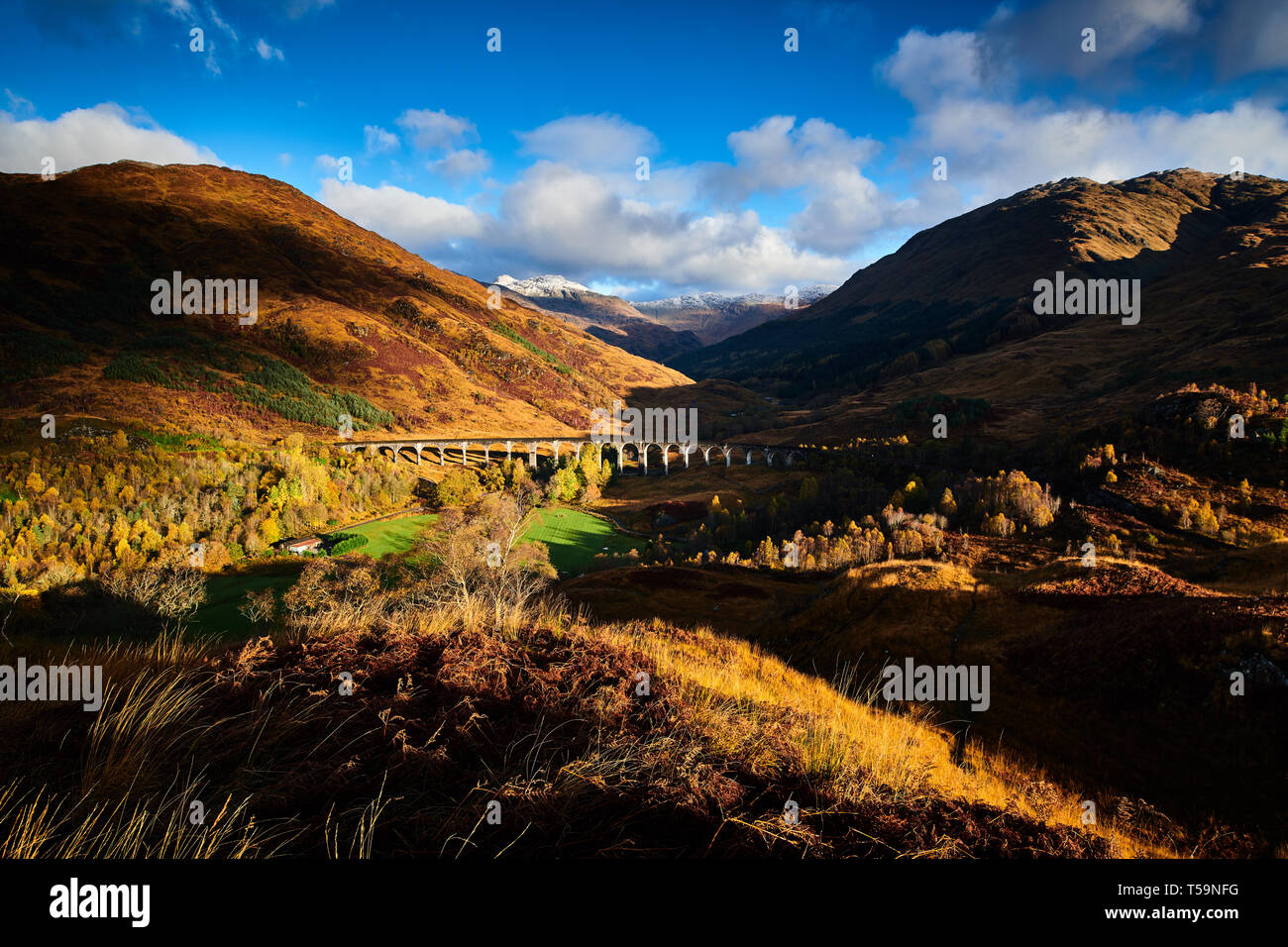 Glenfinnan Viadukt bei Sonnenaufgang im Herbst Farben, Scottish Highlands Stockfoto