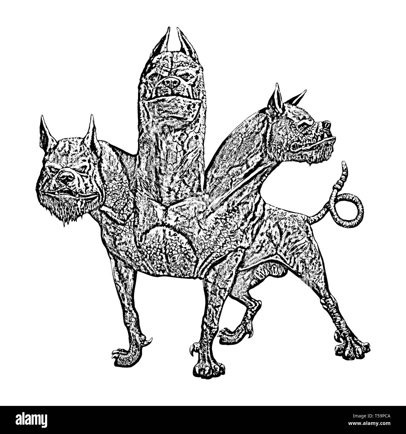 Multi vorangegangen Hund Cerberus Abbildung. Hund der Hades. Der griechischen Mythologie. Stockfoto