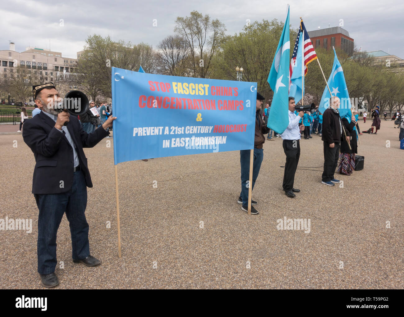 Protest gegen Chinas Verfolgung ethnischer Uiguren & türkische Muslime in Ostturkestan, einschließlich der Inhaftierung im Konzentrationslager. DC, April 4, 2019 Stockfoto