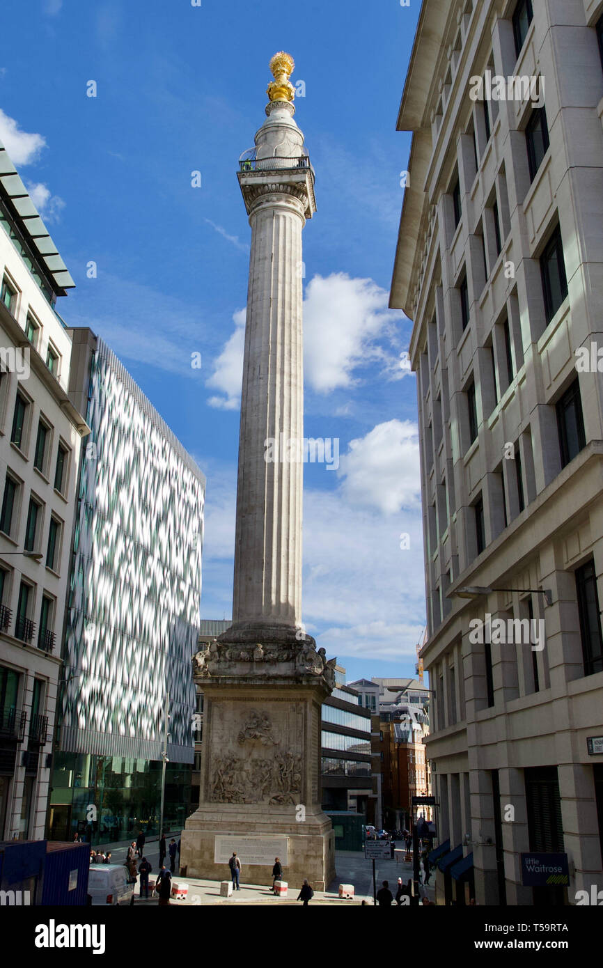 Denkmal für den großen Brand von London, England. Stockfoto