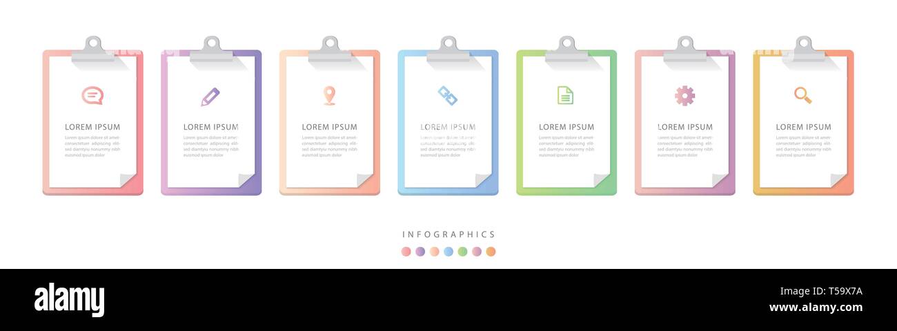 Vektor Infografik Design UI-Vorlage bunten Farbverlauf Zwischenablage Schablone Beschriftungen und Symbole. Ideal für Business Konzept Präsentation banner arbeiten Stock Vektor