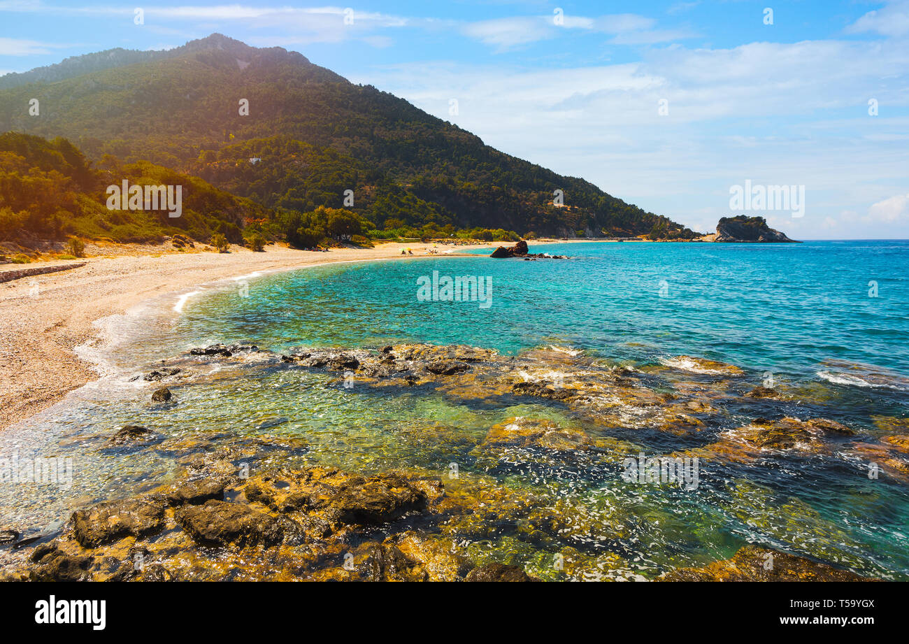 Schöne Potami Strand auf der Insel Samos in Griechenland Stockfoto