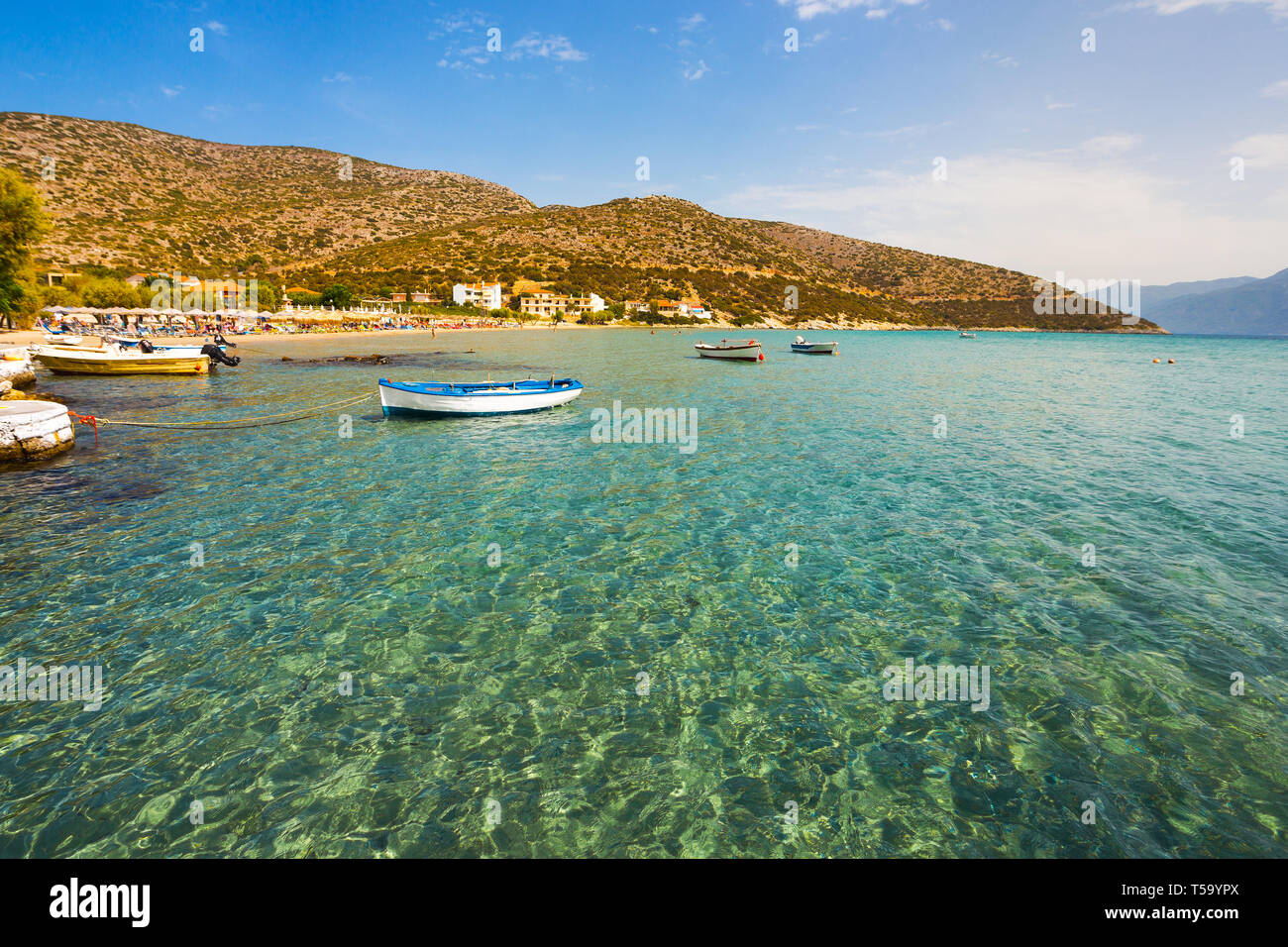 Ein Blick auf den schönen Strand Psili Ammos auf der Insel Samos in Griechenland Stockfoto
