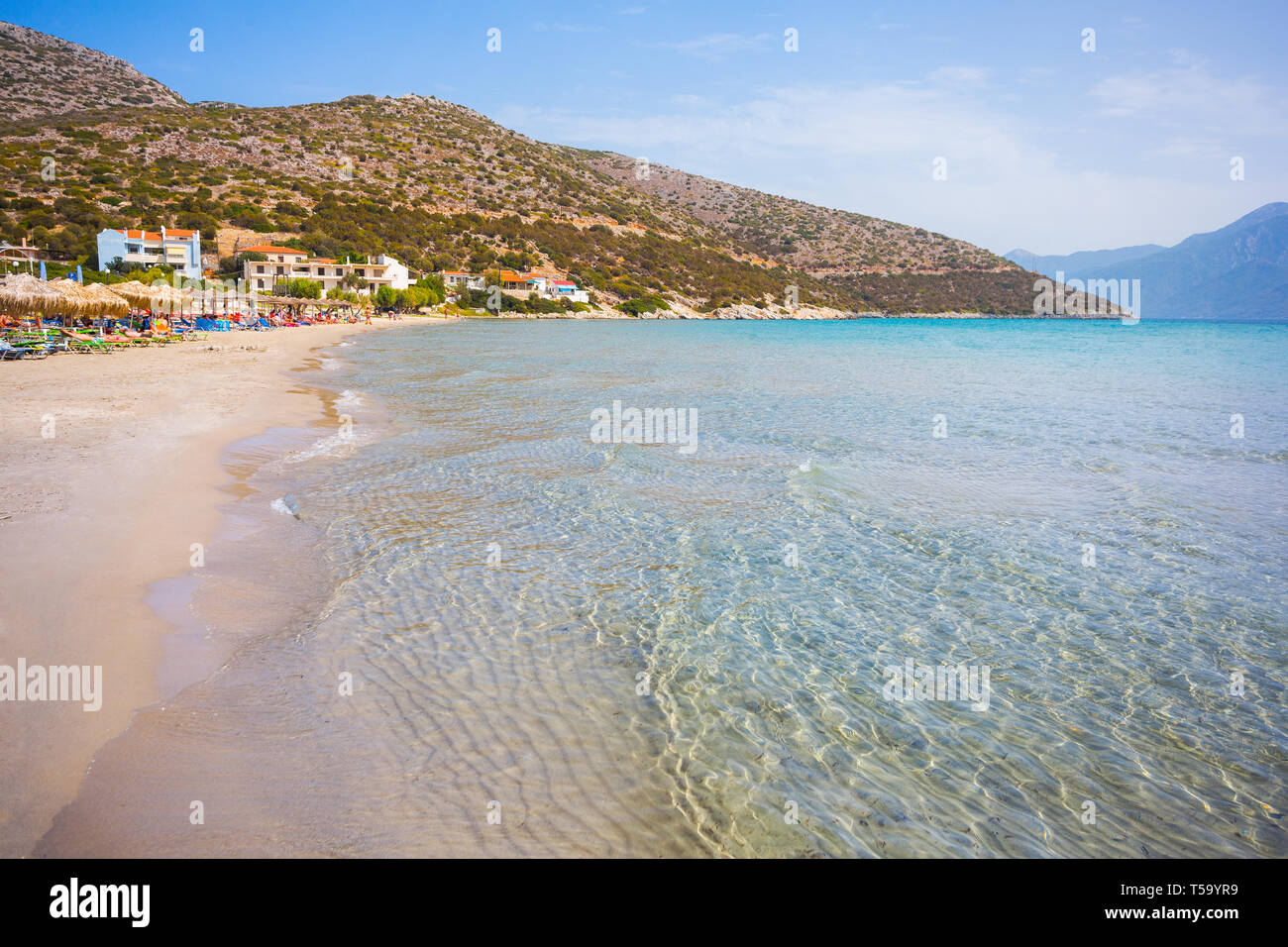Ein Blick auf den schönen Strand Psili Ammos auf der Insel Samos in Griechenland Stockfoto