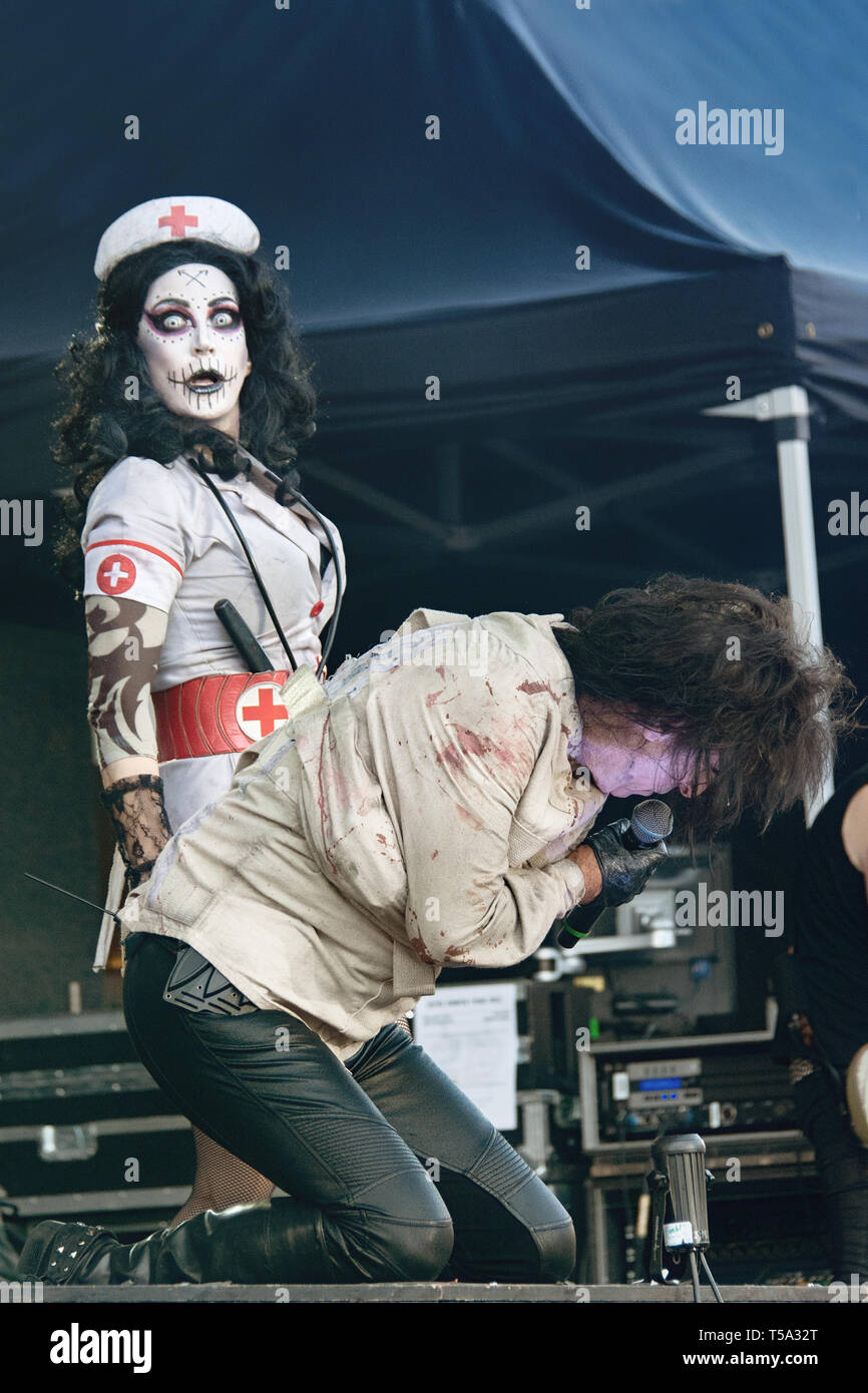 Alice Cooper mit seiner Band in Stockholm Juli 2015 Freizeitpark Gröna Lund. Stockfoto