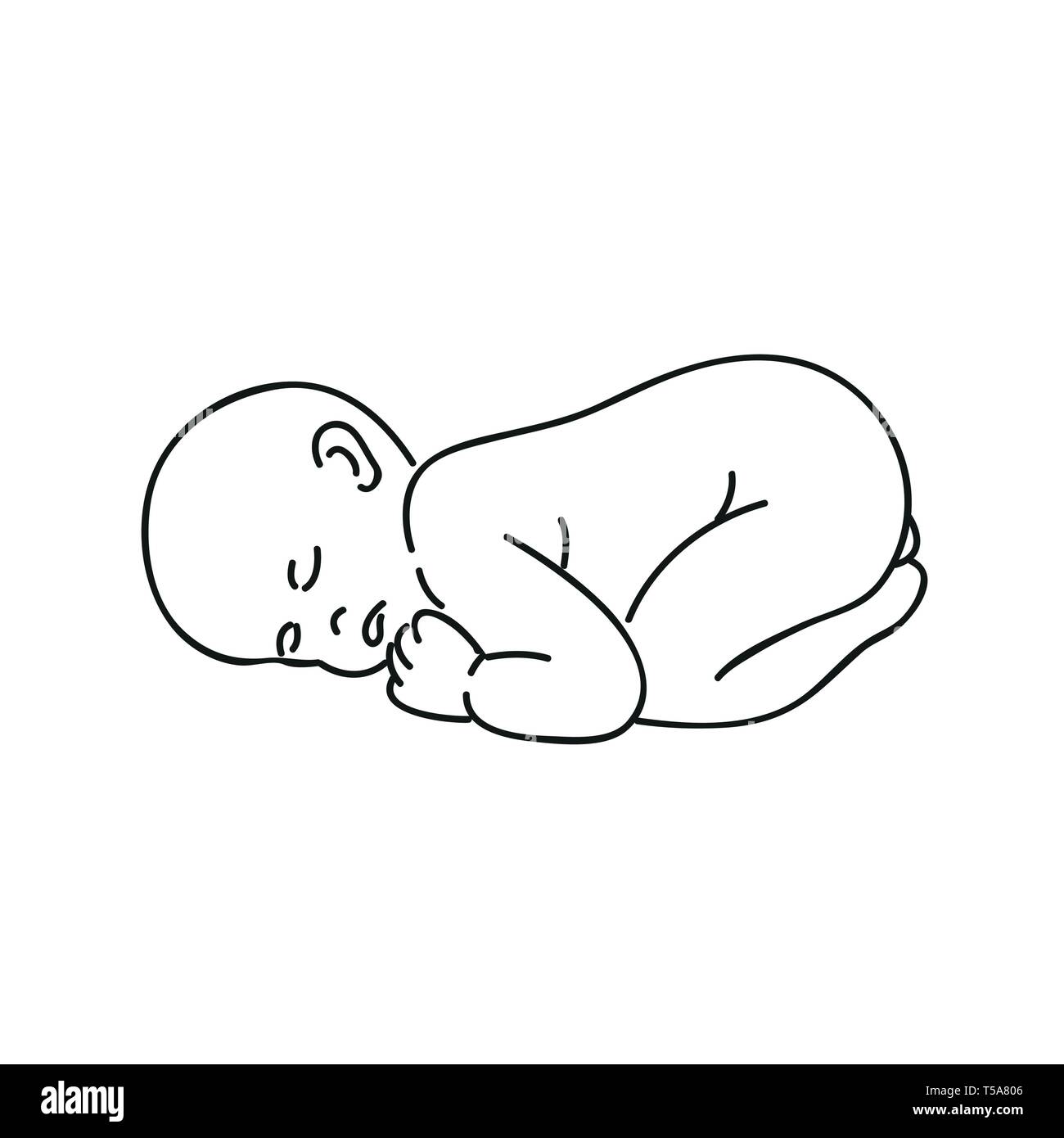 Schlafendes Baby outline hand Zeichnung auf weißem Hintergrund Vektor-illustration EPS 10 isoliert Stock Vektor