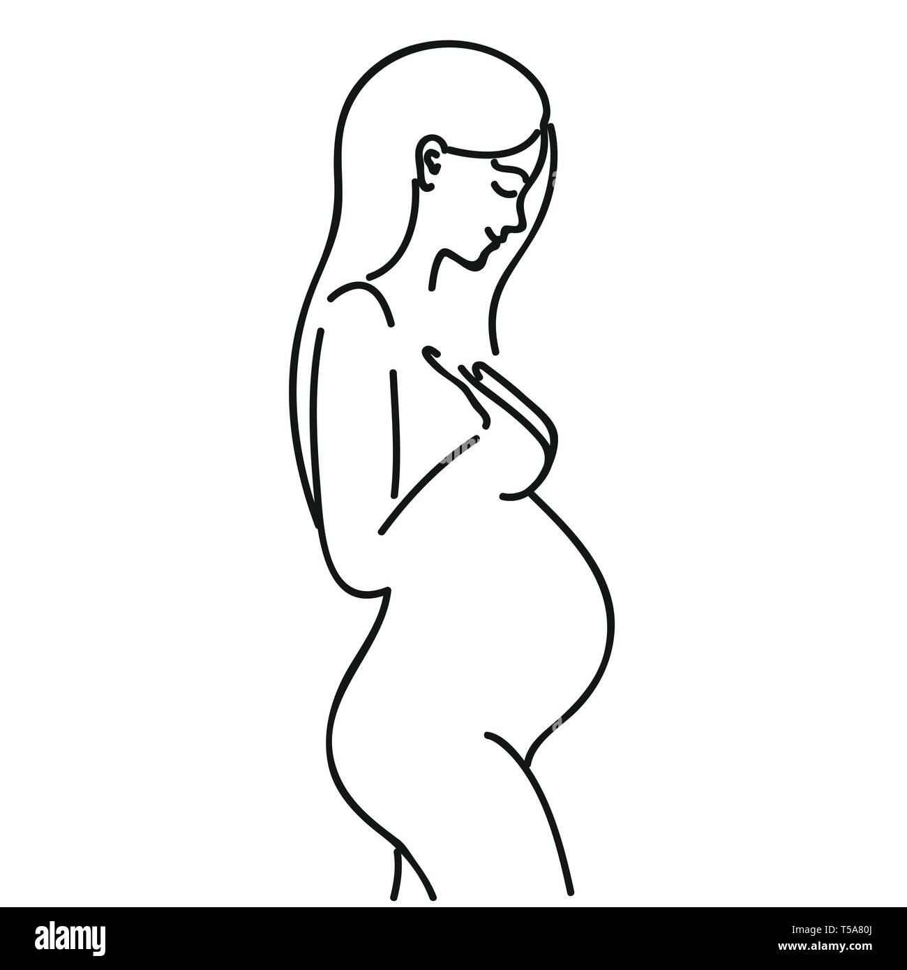 Prengant Frau outline hand Zeichnung auf weißem Hintergrund Vektor-illustration EPS 10 isoliert Stock Vektor