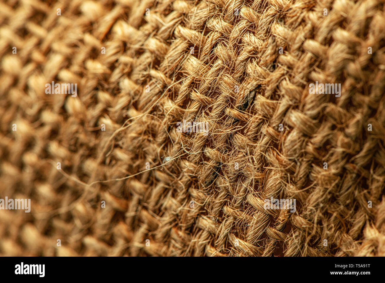 Hessische Sackleinen sack Makro mit selektiven Fokus Stockfoto