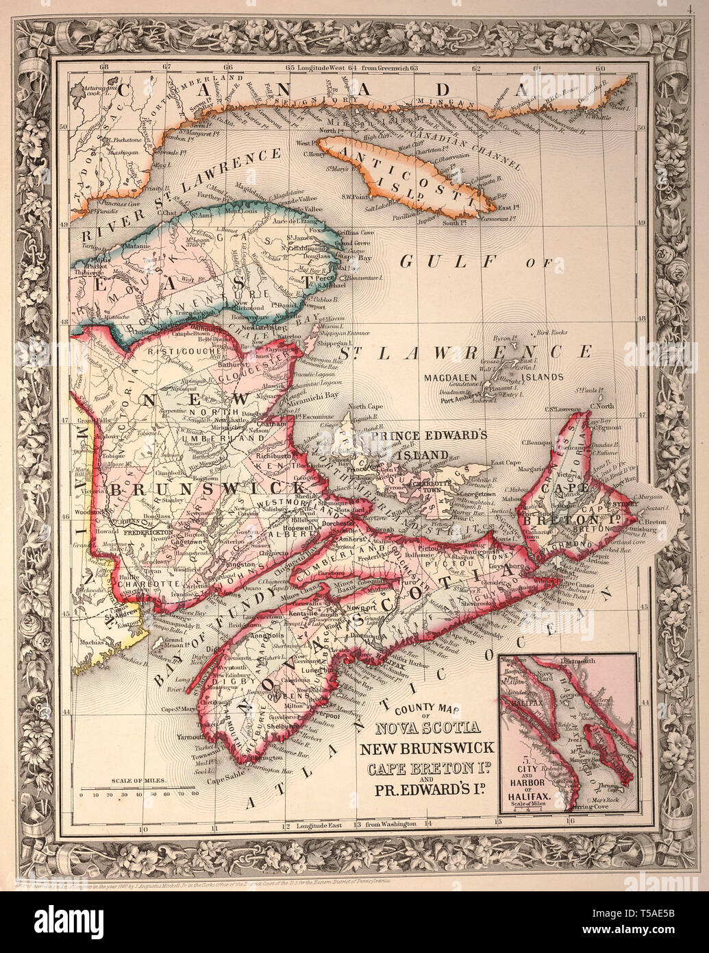 Schöne vintage Hand gezeichnete Karte Illustrationen von Nova Scotia vom Alten Buch. Kann als Poster oder dekoratives Element für den Innenausbau verwendet werden. Stockfoto