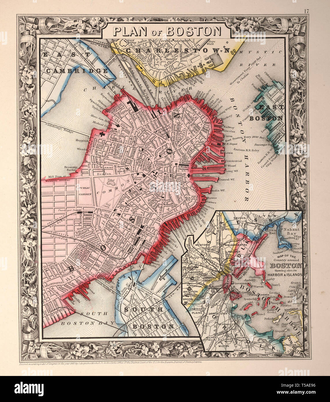 Antique Map Print Historical Wa VINTAGE BOSTON POSTER Vintage Map of Boston
