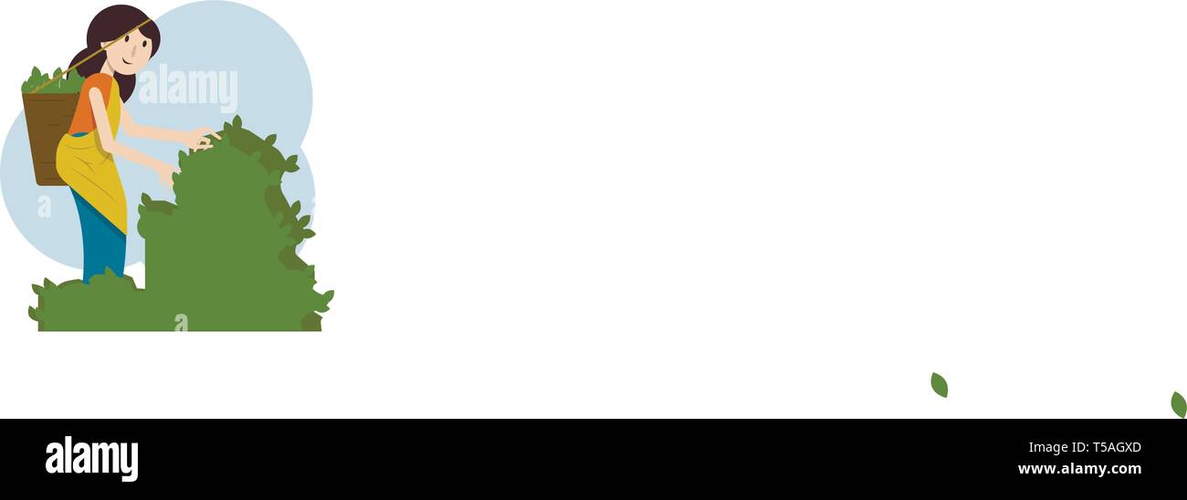 Traditionell weiblichen Charakter gekleidet sammeln Blätter Vektor Stock Vektor