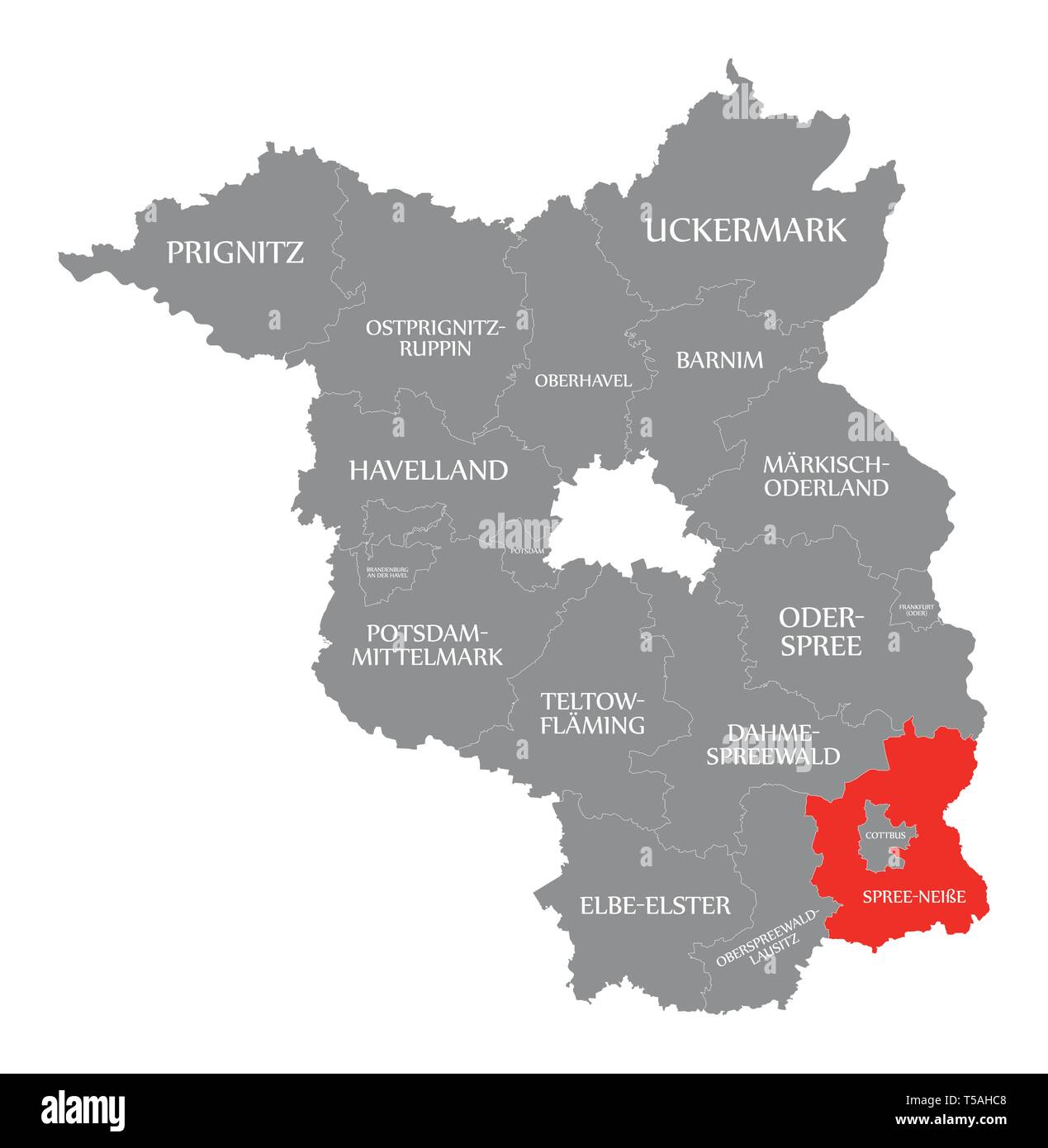 Spreeneiße Landkreis rot Karte von Brandenburg